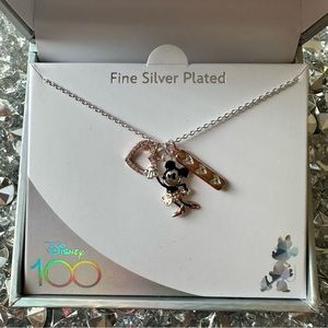 DISNEY 100 Fine Silver Plated Minnie Mouse Charm Necklace